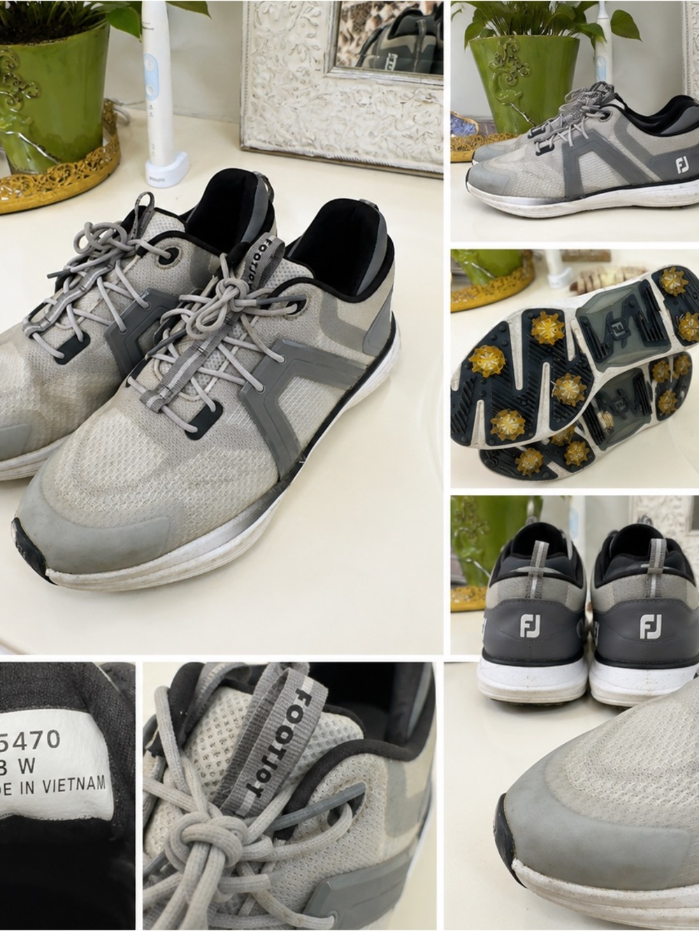 FootJoy HyperFlex Men’s Golf Shoes Gray White Spiked Wide Size 8W FJ